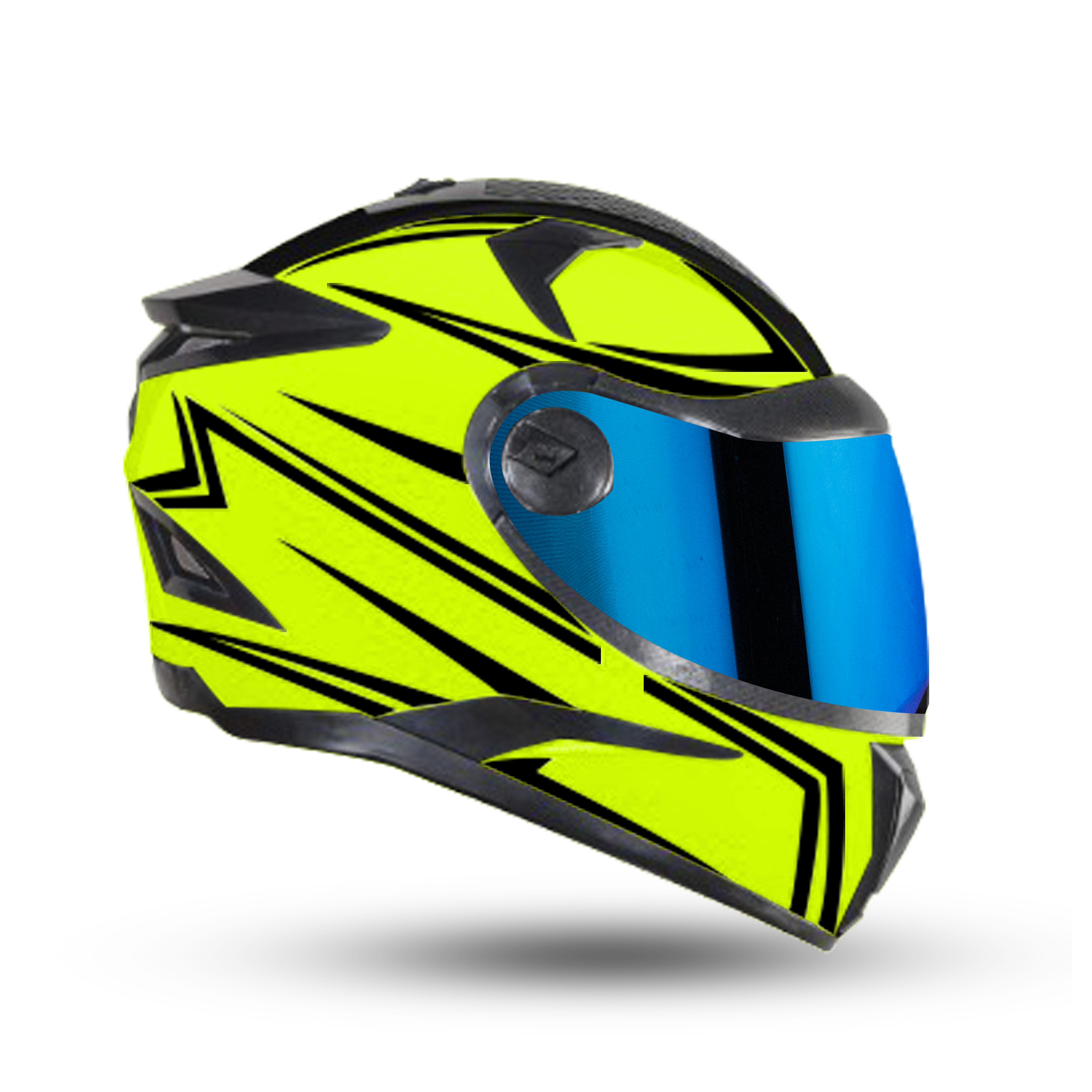 Steelbird 7Wings Robot Opt ISI Certified Full Face Helmet With Night Reflective Graphics (Glossy Fluo Neon Black With Chrome Blue Visor)
